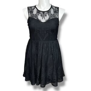 Express Womens Party Dress Fit & Flare Sheer Lace Bodice Back Black Large